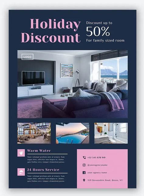 Hotel Flyer Template AI, EPS, PSD Advertising Design Layout, Hotel Flyer, Hotel Marketing Design, Hotel Advertisement, Hotel Staycation, A4 Paper Size, Wix Website Design, Hotel Marketing, Interior Design Videos