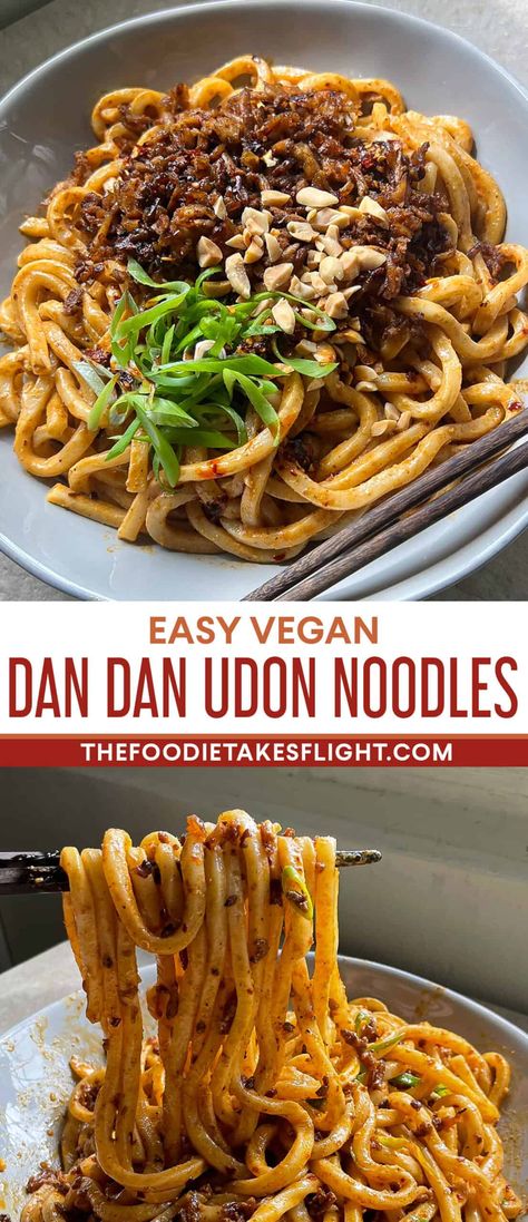 Dan Dan-Style Udon Noodles Dan Dan Noodles Vegan, Dan Dan Noodles Recipe Vegetarian, Vegetarian Dan Dan Noodles, Vegan Udon Recipes, Vegan Dan Dan Noodles, Udon Noodles Vegan, Vegetarian Udon Recipes, Tofu Noodle Recipes, Vegetarian Noodle Recipes