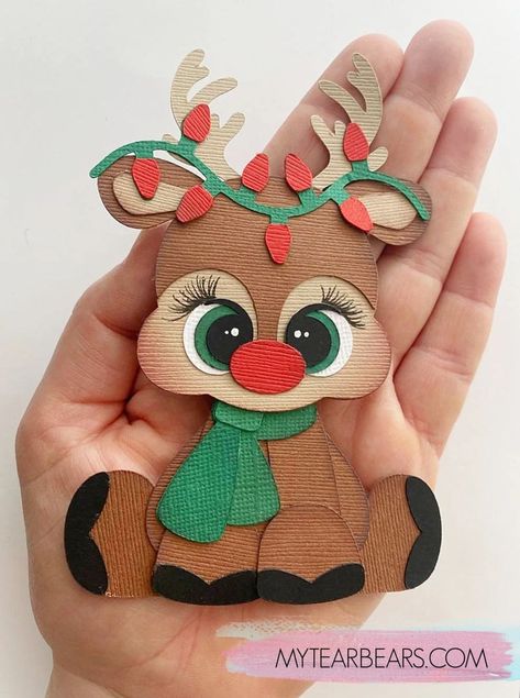 Cricut Crafts for Beginners & Free SVG Sharing | Reindeer embellishment I made with my circut joy machine ❤️🎅🏼 My Tear Bears Reindeer Svg Free, Die Cut Christmas Cards, Scrapbook Die Cuts, Reindeer Svg, Rudolph Reindeer, Reindeer Craft, Gingerbread Crafts, Scrapbook Titles, Christmas Paper Crafts