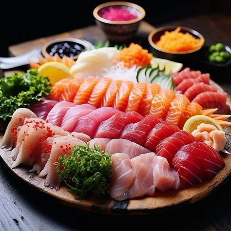 Food Fish Aesthetic, Salmon Sashimi Aesthetic, Sashimi Aesthetic, Raw Seafood, Japanese Sashimi, Raw Sushi, Sushi And Sashimi, Sushi Fish, Sashimi Platter