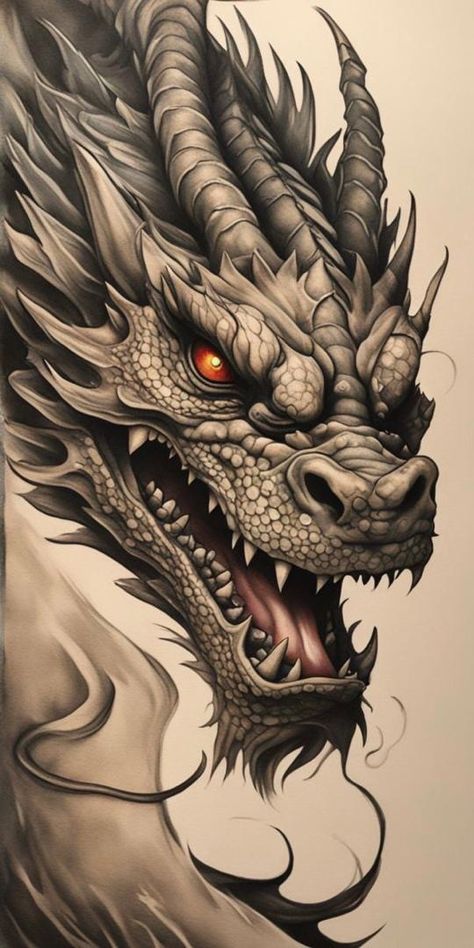 Fierce Dragon Tattoo, Eastern Dragon Tattoo, Realism Dragon Tattoo, Dragon Tattoo Color, Dragon Tattoo Realistic, Realistic Dragon Drawing, Dragon Photos, Dragon Head Tattoo, Word Doodles