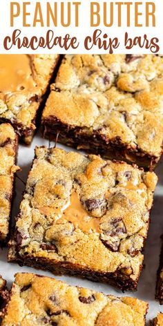 Choc Chip Bars, Peanut Butter Chocolate Chip Bars, Chocolate Chip Cookie Bar, Desserts Brownies, Peanut Butter Treats, Chip Recipes, Pan Cookies, Entertaining Food, Brownies Cookies