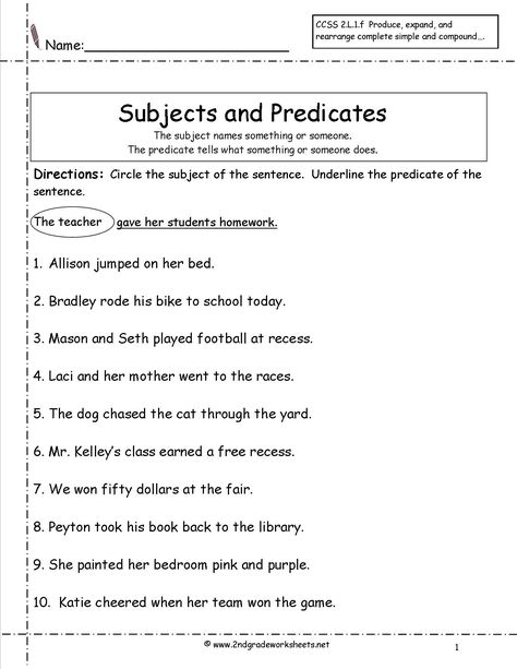 subject predicate worksheets 2nd grade - Google Search Subject Predicate Worksheet 2nd Grade, Subject Predicate Activities, Subject And Predicate Worksheet, Simple Subject And Predicate, Compound Subjects And Predicates, Complete Predicate, Complete Subject And Predicate, Simple Predicate, Subject Predicate