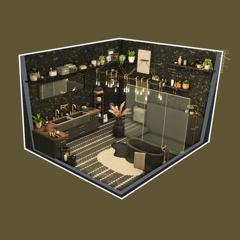 Sims 4 Fancy Bathroom, Sims 4 Goth Bathroom, Sims 4 Big Bathroom Ideas, Sims 4 Bathroom Layout, Sims 4 Modern Bathroom Cc, Sims4 Bathroom Ideas, Minecraft Shower Ideas, Sims 4 Modern Bathroom, Sims 4 Bathtub Cc