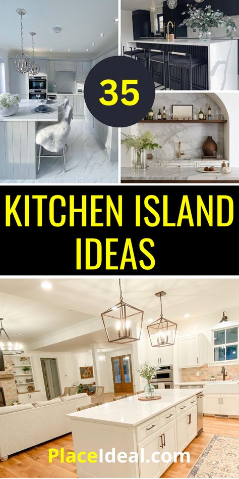 Top 35 Kitchen Island Ideas – Transform Your Space with Style | Home Decor - placeideal.com Simple Kitchen Island Ideas, Island Cabinet Ideas Layout, Kitchen Island Ideas With Seating Modern, Island Table Kitchen, Small Kitchen Island Ideas With Seating, Kitchen Layout Ideas With Island, Kitchen Islands Ideas With Seating, Narrow Kitchen Island, Island With Stove