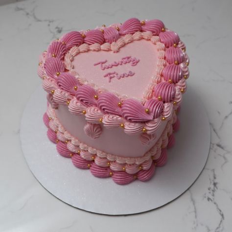 Pink heart cake with a touch of gold 🩷👑 - Cake Details - Size: Mini 6” (2 layers) Add-ons: Pearls (edible) + glitter dust (edible) #emmacakes #emmacakesseattle #customcakesseattle #heartcakesseattle #heartcake #vintagecake #seattlecakes #seattlebakery 2 Layer Heart Cake, Light Pink Heart Cake, Cakes Pink And Gold, 2 Tier Heart Cake, Pink Heart Shaped Cake, Heart Cake Ideas, Hart Cake, Mini Heart Cake, Pink Heart Cake