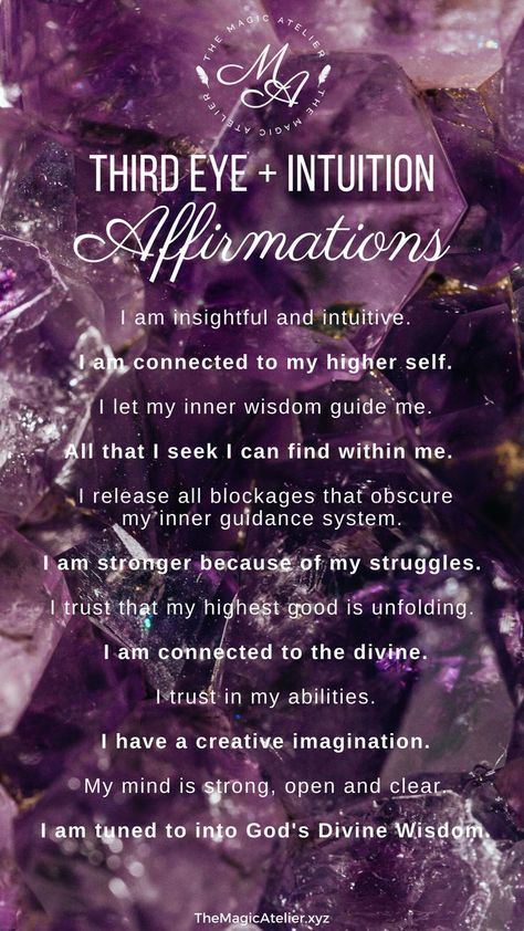 Clairvoyant Affirmations, Affirmations To Connect To Higher Self, 3rd Eye Chakra Affirmations, Affirmations For Intuition, How To Strengthen Your Intuition, Third Eye Affirmations, Third Eye Practice, Psychic Affirmations, Intuition Affirmations