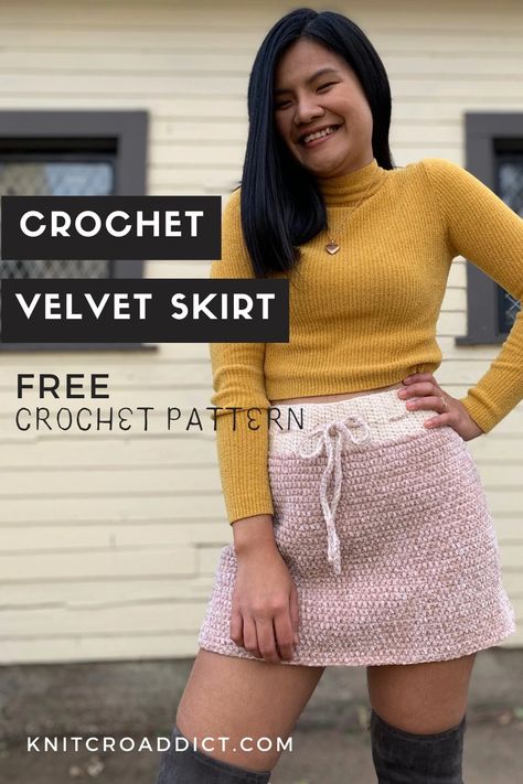 Crochet Skirt (Free Pattern): The Velvet Skirt - KnitcroAddict Winter Skirt Pattern, Crochet Winter Skirt, Crochet Skirt Free Pattern, Warm Skirts, Skirt Pattern Free, Crochet Skirt Pattern, Skirt Tutorial, Medium Weight Yarn, Crochet Winter