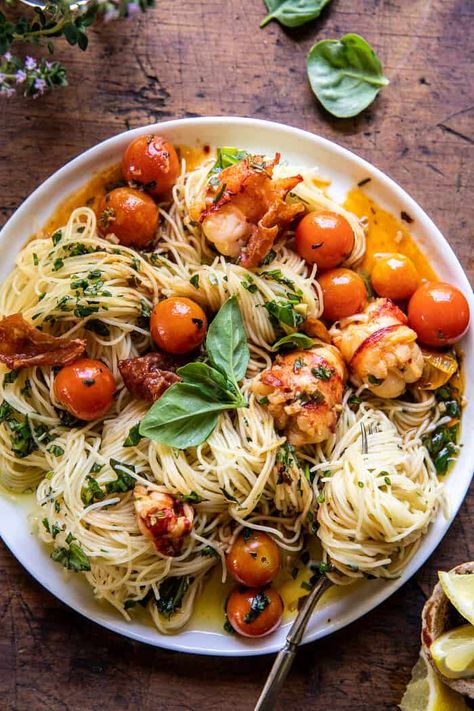 Brown Butter Lobster Pasta with Burst Cherry Tomatoes | halfbakedharvest.com Burst Cherry Tomatoes, Butter Lobster, Lobster Pasta, Half Baked Harvest Recipes, Lobster Ravioli, Cherry Tomato Sauce, Cherry Tomato Pasta, Lobster Recipes, Harvest Recipes