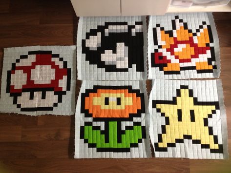 Mario Brothers Quilt Blocks | Following this tutorial, cutto… | Flickr Mario Quilt, Freezer Paper, Mario Brothers, Quilt Blocks, Mario, Couture, Sewing, Crochet, Fabric