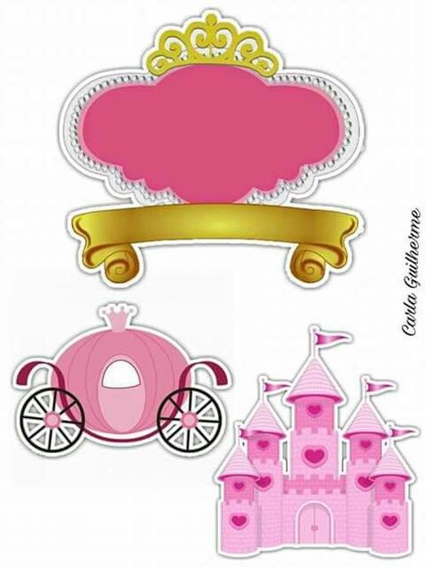 Castle and Carriage in Pink: Free Printable Cake Toppers. Disney Castle Cake Topper, Princess Birthday Party Decorations Diy, Putri Aurora, Diy Cake Topper Printable, Printable Cake Toppers, Disney Princess Crafts, Omar Hana, Sleeping Beauty Cake, Disney Princess Cake Topper