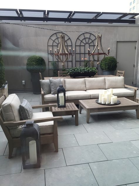 Restoration Hardware Outdoor Furniture, Backyard Refresh, Restoration Hardware Outdoor, Patio Lounge Furniture, Patio Projects, Front Courtyard, Outdoor Living Design, Backyard Furniture, Apartment Patio Decor