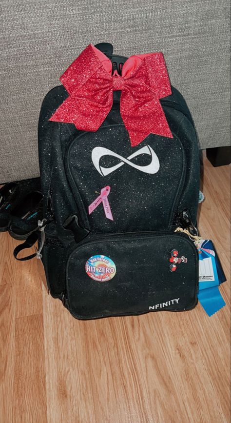 Cheer Bag Aesthetic, Fake Cheer Snaps, Diy Cheer Backpack, All Star Cheer Aesthetic, Cheer Bag Accessories, Cheer Clips For Backpacks, Infinity Cheer Backpack, Nfinity Backpack, Nfinity Cheer Backpack