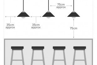 Diagram Illustrating Pendant Light Spacing For Kitchen Bar Kitchen Bar Dimensions, Light Over Breakfast Bar, Kitchen Bar Dimensions Cm, Lamps Kitchen Island, Hanging Lamp Kitchen Islands, Kitchen Island Lamps, Kitchen Island Lamp, Modern Kitchen Pendant Lights Over Island, Kitchen Bar Lighting Ideas