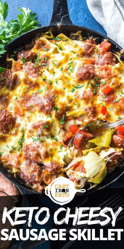 Cheesy Cabbage, Keto Sausage Recipe, Sausage Skillet Recipe, Cabbage Sausage, Sausage Skillet, Skillet Dinner Recipes, Cabbage And Sausage, Diner Recept, Skillet Dinners