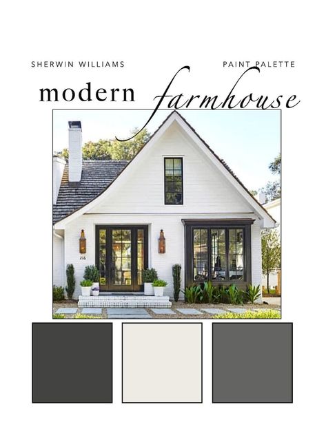 Modern Farmhouse EXTERIOR Paint Color Palette - Etsy Exterior Paint Color Palette, Farmhouse Exterior Paint, Farmhouse Exterior Paint Colors, Farmhouse Color, White Exterior Houses, Painted Brick House, House Paint Color Combination, Exterior House Paint Color Combinations, Exterior House Color