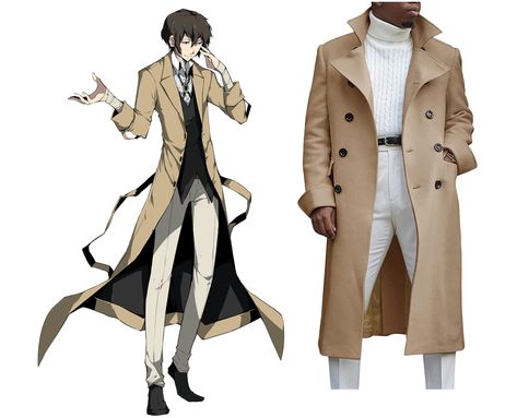 Osamu Dazai Bungo Stray Dogs | Budget Cosplay Budget Cosplay Idea Dazai Osamu Outfit Ideas, Dazai Osamu Inspired Outfit, Budget Cosplay, Trench Coat Casual, Cosplay Idea, How To Tie Shoes, Osamu Dazai, Anime Inspired Outfits, Long Trench