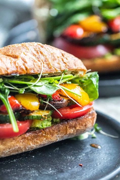 ULTIMATE Roasted Vegetable Sandwich Roast Vegetable Sandwich, Roasted Vegetables Sandwich, Roasted Veggie Sandwich Recipes, Roasted Vegetable Wrap, Roasted Pepper Sandwich, Roasted Vegetable Sandwich, Veggie Sandwich Ideas, Roasted Veggie Sandwich, Grilled Veggie Sandwich