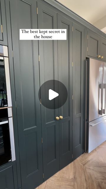 Sam Stern-Gillet on Instagram: "It’s the best kept secret 🤫 in the whole house… the HIDDEN pantry!! 

It has a secret door, measures 2.4m x 1.5m, has open shelves and the same quartz worktop as the kitchen. It also has a tall cupboard that houses an extra freezer and it’s the best place for all the ugly kitchen appliances that no one wants to see 😂 Oh, and a very good hiding place when you don’t want the kids to find you 😝😝😝

Would you have one in your home?

•
•
•

#secretdoor #pantry #hiddenpantry #bespokekitchen #pantrygoals #pantryorganization #newkitchen #kitchenpantry #interiorbloggers #ukhomeaccount #houseaccount #ukhome #kitchenreels #reeltrending #kitcheninspiration #walkinpantry" Hidden Pantry Door In Kitchen, Hidden Door Kitchen, Hidden Pantry Walk In, Kitchen With Hidden Pantry, Hidden Pantry Door, Secret Pantry, Hide Appliances, Tall Cupboard, Kitchen Cabinet Pantry