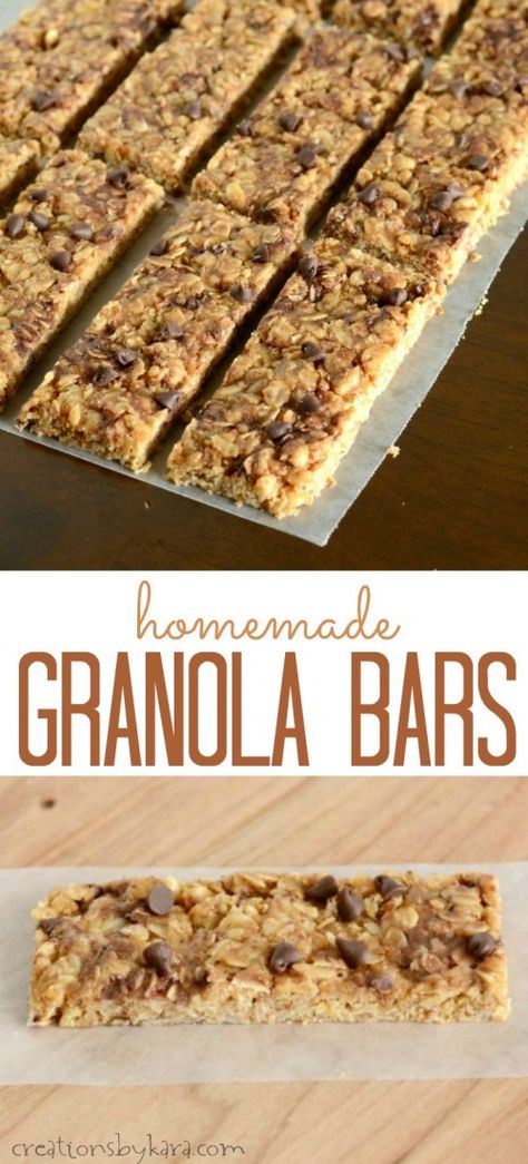 My kids declared this recipe for homemade granola bars even better than the ones from the store! Homemade Granola Bars With Rice Krispies, Easy Granola Bars, Chocolate Chip Granola Bars, No Bake Granola Bars, Easy Granola, Baked Granola, Granola Recipe Bars, Homemade Granola Bars, Granola Bar