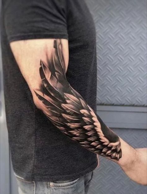 Angel Wings Tattoo Forearm, Forearm Wing Tattoo, Angle Wing Tattoos, Arm Tattoos For Guys Forearm, Wing Tattoo Men, Wrap Around Tattoo, Skull Sleeve Tattoos, Flower Wrist Tattoos, Tattoo Background