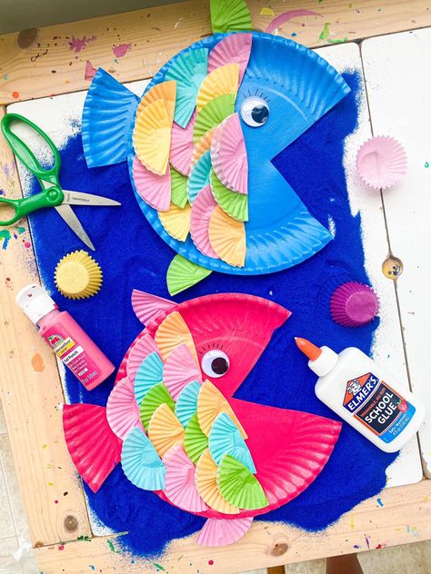 Paper Plate Fish Craft, Plate Fish Craft, Vbs Ocean Theme, Paper Plate Fish, Kid Friendly Art, Under The Sea Crafts, Fish Craft, Vbs Themes, Ocean Activities