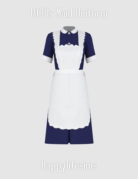 [Lonelyboy] TS4 1930s Maid Uniform Set —————-... - HappyLifeSims Sims 4 Maid Cc, Hawaiian Backyard, Housekeeping Dress, Sims 4 Decades Challenge, Sims 4 Anime, Maid Uniform, Sims 4 Cc Folder, Women's Uniforms, Sims 4 Dresses