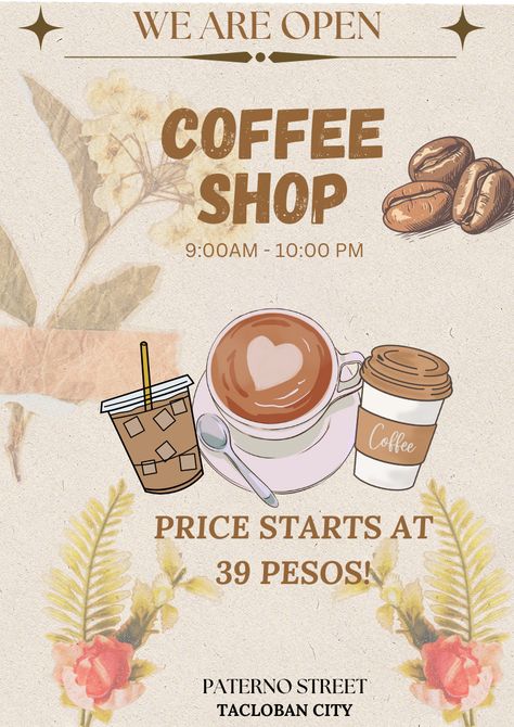 coffee shop flyer Creative Flyer Design Ideas, Coffee Shop Flyer, Coffee Flyer, Tacloban City, Dessert Cafe, Coffee Prices, Creative Flyer Design, Cafe Ideas, Doodles Drawings