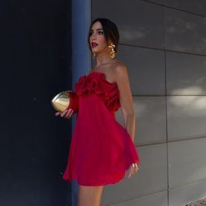 Zara | Dresses | Zara Pleated Ruffle Mini Dress | Poshmark Backless Short Dress, Pleated Mini Dress, Ruffle Mini Dress, Strapless Mini Dress, Red Mini Dress, Classy Dress, Club Dresses, Dress For Women, Zara Dresses