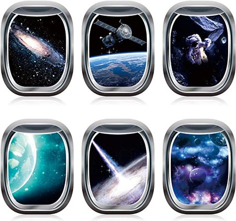 6 Pieces 3D Space Capsule Window Wall Decal Outer Space Wall Stickers Spacecraft Astronaut Wall Mural Poster for Kids Nursery Bedroom Home Decoration, 11 x 15 Inches - - Amazon.com Space Theme Decorations, Outer Space Bedroom, Astronaut Decorations, Outer Space Posters, Wall Cutout, Space Wall Decals, Space Classroom, Outer Space Decorations, Wall Clings