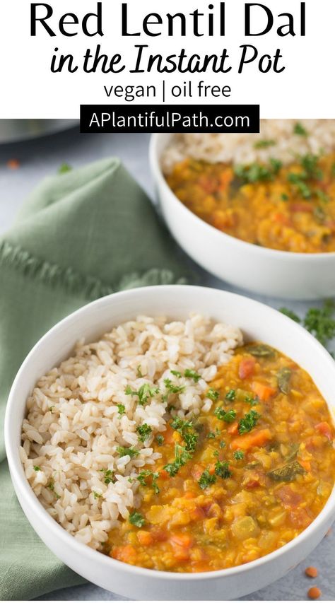 Instant Pot Red Lentil Curry, Lentil Dal Vegan, Instapot Red Lentils, Instant Pot Red Lentil Dal, Red Lentil Dahl Instant Pot, Instant Pot Red Lentils Recipe, How To Cook Lentils In Instant Pot, Red Lentil Recipes Instant Pot, Red Lentil Crock Pot Recipes