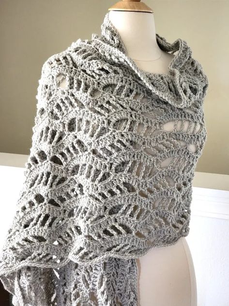 Crochet Shrug Wrap Pattern Free, Free Pattern Scarf Crochet, Yarn Scarf Crochet, Tendril Shawl Pattern, Crochet Patterns Leftover Yarn, Elegant Crochet Wrap Pattern, Shawls To Crochet, Chunky Yarn Crochet Shawl, Sweater Shawl Crochet Pattern