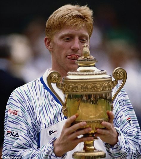 Eyes on the prize: Boris Becker celebrates beating Stefan Edberg to win Wimbledon in 1989 Stefan Edberg, Boris Becker, Russian Model, Wimbledon Tennis, Tennis Champion, Tennis Legends, Fila Vintage, Lawn Tennis, Tennis Championships