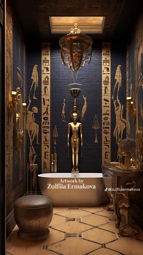 African Architecture, Dream Bathrooms, Egyptian Art, Gold Gilding, Luxurious Bedrooms, Bathroom Interior, Art Nouveau, Design Art, Bathrooms