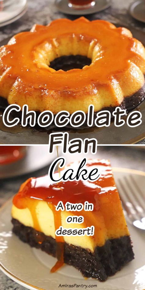 Chocoflan Bundt Cake, Choco Flan Recipe Mexican, Mexican Chocolate Flan Cake, Choc Flan, Bundt Flan, Nutella Flan, Chocoflan Recipe Mexican With Box Cake, Easy Choco Flan Recipe, Choco Flan Cake