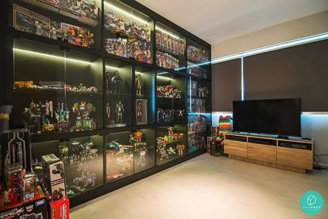 Spaces-Living-Concept-Yishun-Toys-Room-Collectibles Collection Display Cabinet, Lego Display Cabinet Ideas, Toy Display Cabinet, Collection Room Ideas, Collection Display Room, Lego Display Ideas Shelves, Toy Display Shelves, Figure Collection Display, Toy Display Ideas