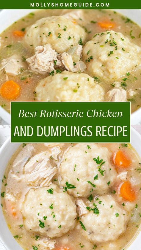 Indulge in a comforting and hearty meal with this delicious Rotisserie Chicken and Dumplings recipe. The tender rotisserie chicken combined with fluffy dumplings in a rich, flavorful broth is the perfect dish to warm you up on chilly evenings. This classic comfort food is easy to make and will surely become a family favorite. Whether you're looking for a quick weeknight dinner or hosting a gathering, this Rotisserie Chicken and Dumplings recipe is sure to satisfy everyone's cravings. Rachel Ray Chicken And Dumplings, Chicken And Dumplings With Rotisserie Chicken And Biscuits, Chicken Dumplings With Rotisserie, Chicken And Dumplings With Rotisserie Chicken, Roasted Chicken And Dumplings, Easy Chicken And Dumplings With Biscuits And Rotisserie Chicken, Rotisserie Chicken And Dumplings Recipes, Rotisserie Chicken And Crescent Rolls, Recipe With Rotisserie Chicken Easy