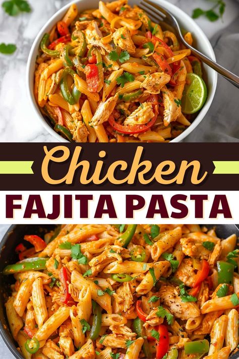 This one-pot chicken fajita pasta combines tender chicken, charred veggies, and creamy sauce for an easy weeknight meal the whole family will love. One Pot Chicken Fajita Pasta, Stovetop Dinners, Fajita Pasta, Chicken Fajita Pasta, Sauce Pasta, Chicken Fajita, Dinner Chicken, One Pot Chicken, Pasta Shapes