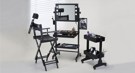 Rolling makeup station with led neutral lights Makeup Desk With Lights, Contemporary Dressing Tables, Makeup Station, Makeup Chair, Makeup Desk, Illuminated Mirrors, Makeup Rooms, Makeup Table, Makeup Studio