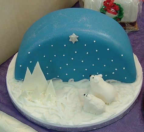 Blue Half-moon Christmas Cake - Too Nice To Slice-Wedding & Celebration Cakes -Latham St.Annes,Lancashire Tårta Design, Winter Torte, Christmas Cake Designs, Christmas Cake Decorations, Xmas Cake, Winter Cake, Crazy Cakes, Bear Cakes, Christmas Cupcakes