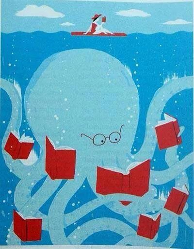 Under sea librarian Surreal Drawings, Animals Reading, Ocean Projects, Library Posters, Books Lover, 타이포그래피 포스터 디자인, Envelope Art, Reading Art, Library Displays