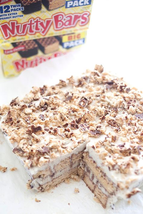 Nutty Bars Dessert, Nutty Bar Dessert, Easy Ice Cream Desserts Quick, Ice Cream Bar Dessert, Nutty Bars, Cream Cake Recipe, Ice Cream Sandwich Cake, Bar Cake, Ice Cream Cake Recipe