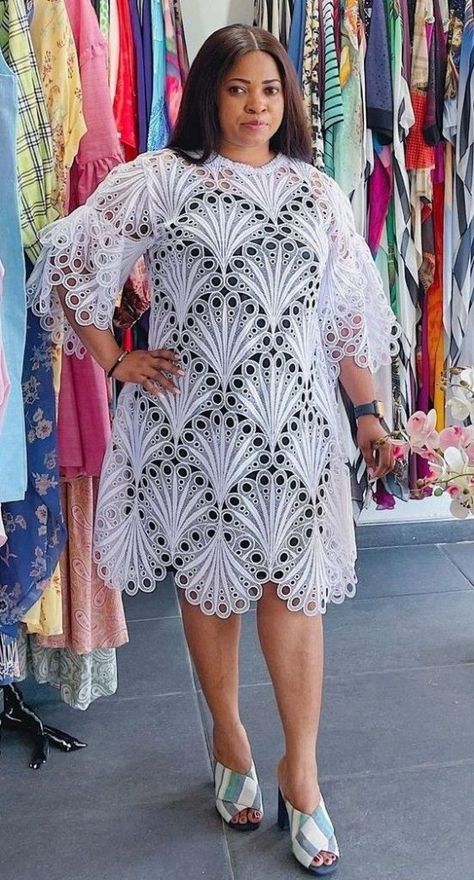 Lace Short Gown Styles For Fat Ladies. - Gist94 Lace Short Gown Styles, Cord Lace Styles, Short Gown Styles, Fat Ladies, White Lace Dress Short, Lace Dress Classy, Bubu Gown Styles, Stylish Naija, African Fabric Dress