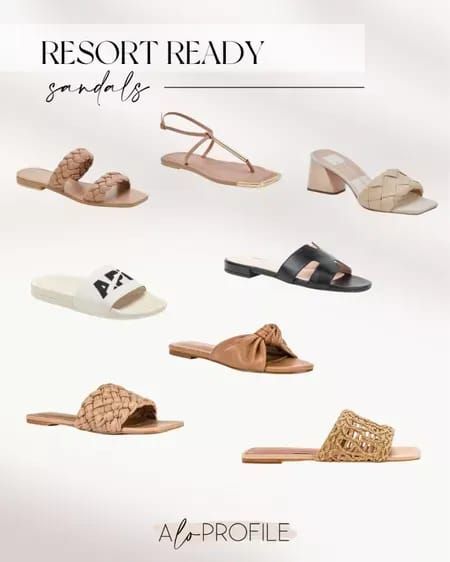 Resort Ready : Sandals // resort wear, sandals, beach vacation, vacation outfit, resortwear, vacation outfits, sandal slides, neutral sandals, casual style, beach vacation outfit, beach vacation essentials, sandals, braided sandals, vacation shoes Resort Shoes Women, Beach Vacation Shoes, Beach Vacation Essentials, Sandals Vacation, Vacation Sandals, Sandal Slides, Sandals Resort, Neutral Sandals, Resort Accessories