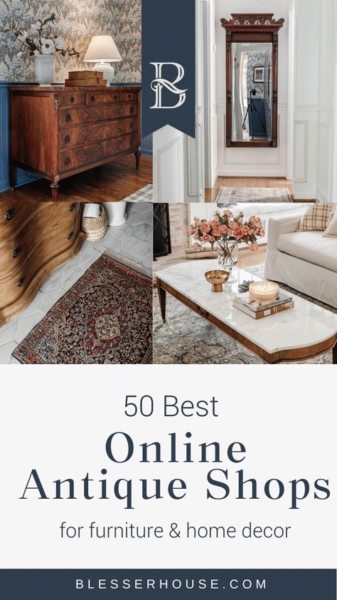 A list of the 50 best online antique shops for finding antique / vintage furniture and decor for your home. Blesser House, Vintage Store Ideas, Vintage Home Decor Antiques, Antique Shopping, Campaign Furniture, Antique Tables, Decor Shopping, Wholesale Furniture, Store Ideas