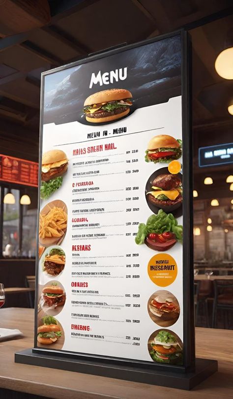 #fashion Burger Banner Design, Burger Menu Design Ideas, Restaurant Menu Boards, Menu Catering, Menu Board Design, Restaurant Consulting, Small Restaurant Design, Food Truck Menu, Food Business Ideas