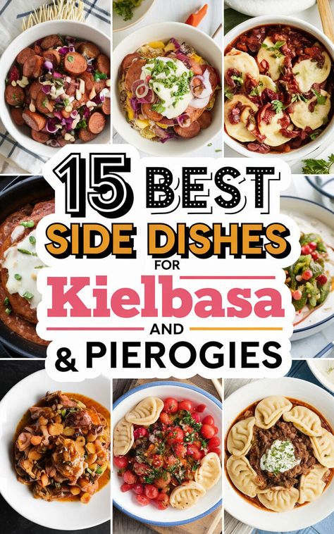 From salads to soups, find the perfect dishes to serve alongside kielbasa and pierogies! 🥗🍲 #foodperfection Perogie Side Dishes Dinners, What To Serve With Kielbasa, Perogie Side Dishes, Pierogies Dinner Ideas, Pierogi Dinner Ideas, Kielbasa And Pierogies, Pierogies And Kielbasa, Bacon Wrapped Kielbasa, Pierogi Filling