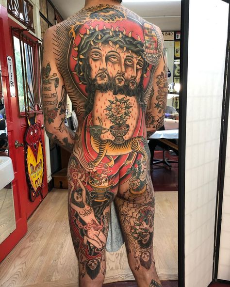 Greg/gle He/him on Instagram: “Everything but the right thigh is healed, we lined it today. Finish line is in sight! @atlastattoo” Finish Line Tattoo, Chicano Art Tattoos, Full Body Tattoo, Line Tattoo, Chicano Art, Art Tattoos, Line Tattoos, Body Tattoos, Finish Line