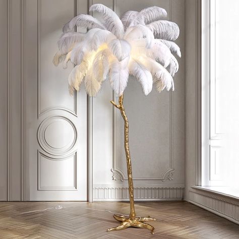 Nordic Ostrich Feather Led Floor Lamp Resin Copper Living Room Home Decor Standing Light Indoor Lighting Bedroom Bedside Light _ - AliExpress Mobile Copper Room, Copper Living Room, Standing Light, Feather Lamp, Floor Lamp Base, Resin Design, Floor Table, Led Floor, Stand Light