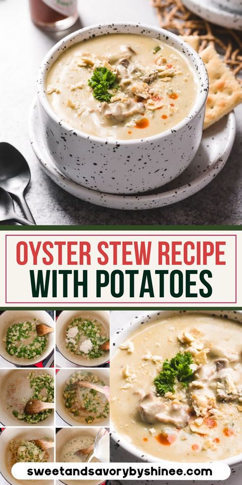 Unlike many oyster stew recipes, ours call for a little bit of potato, which makes this stew stick to your ribs satisfying without diluting the delicate oyster taste. Crock Pot Oyster Stew, Leftover Oysters Recipe, Oyster Stew With Potatoes, Oyster Stew With Fresh Oysters, Oyster Stew With Canned Oysters, Fresh Oyster Recipes, Oyster Chowder, Oyster Recipe, Peanut Butter Cookie Recipe Soft